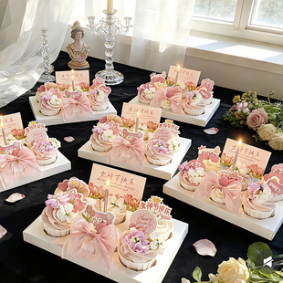 网红38女神节快乐纸杯蛋糕装饰插卡妈妈妇女节郁金香蝴蝶结插件