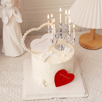 烘焙蛋糕装饰摆件珍珠爱心情人节天使烛台塑料生日派对甜品插卡