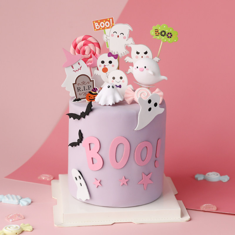 万圣节烘焙蛋糕装饰粉色系幽灵系列卡通可爱鬼节甜品软陶插件插卡,节庆用品/礼品,蛋糕/烘焙装饰用品,淘宝优惠券,粉丝福利购,淘宝优惠卷