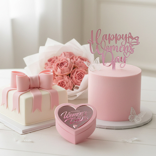 饰ins风亚克力38女神节快乐插卡爱心蝴蝶插件 网红烘焙蛋糕装 包邮