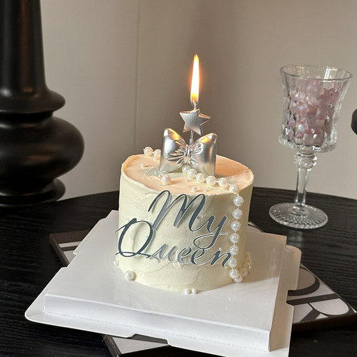 网红母亲节烘焙蛋糕装饰摆件塑料银色蝴蝶结My Queen亚克力插件