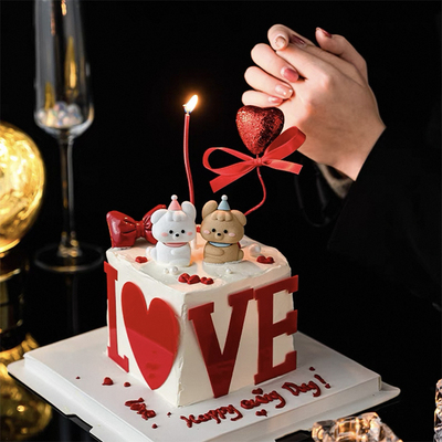 2025情人节网红ins蛋糕装饰摆件亚克力爱心LOVE蝴蝶结修狗狗插件