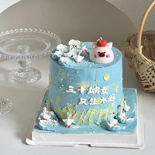 网红烘焙蛋糕装饰摆件软胶三十鹅立生肖猪30岁领结鹅生日蛋糕插件