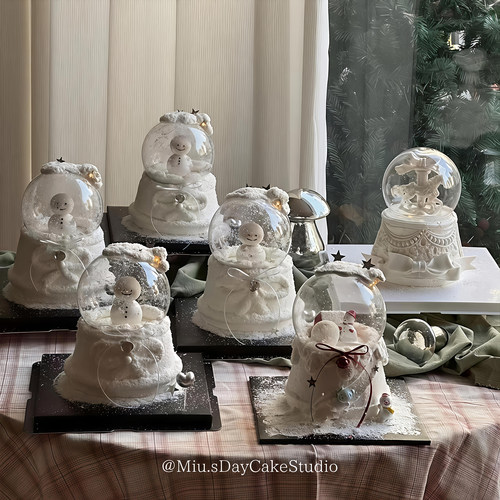 网红圣诞节新年烘焙蛋糕装饰摆件塑料水晶球透明罩玻璃罩雪人插件