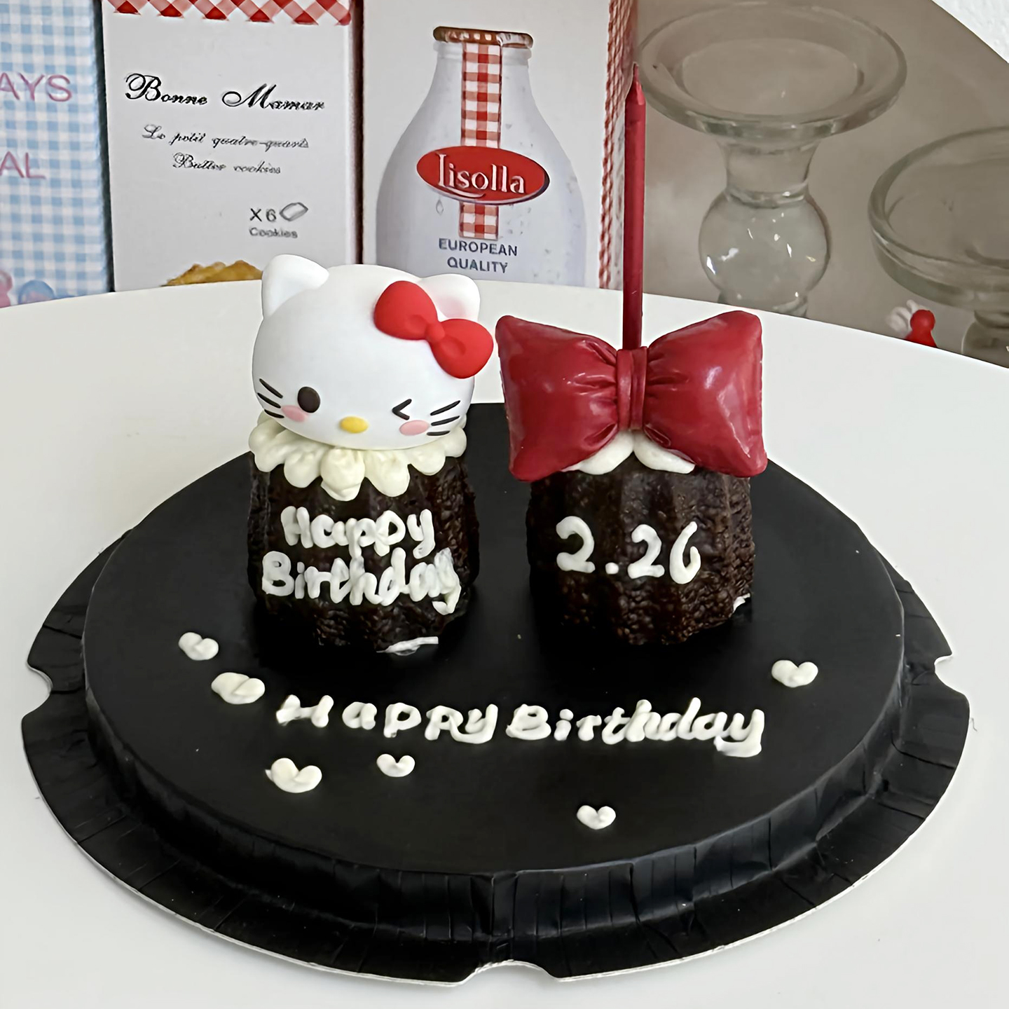 包邮网红烘焙可露丽蛋糕装饰摆件蝴蝶结可爱Kitty小猫生日插件