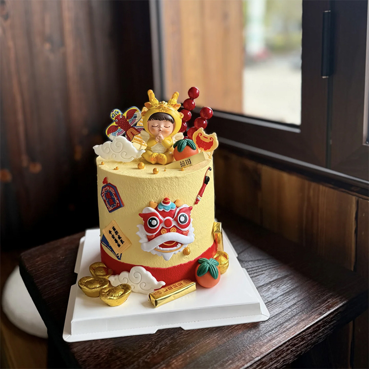 网红烘焙新中式国风蛋糕装饰摆件许愿龙宝宝周岁卡通生日甜品插件