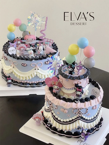 网红生日蛋糕装饰摆件库洛米发光黑猫月球灯kt猫美乐宝宝插件套装