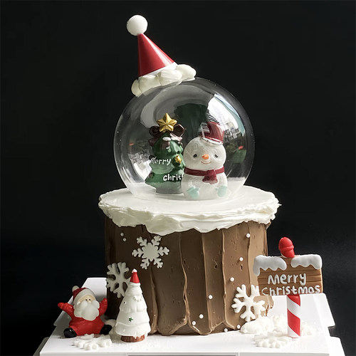 圣诞水晶球雪人老人蛋糕装饰摆件