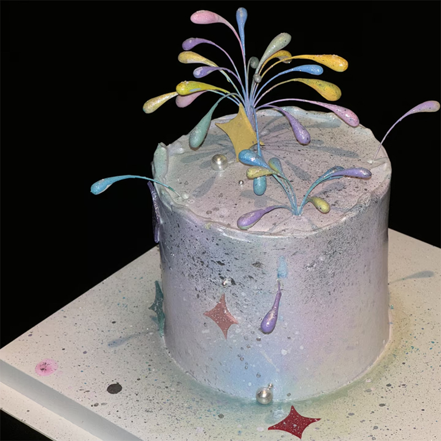 2025网红跨年新年元旦烘焙蛋糕装饰摆件梦幻浅色成品礼花火花插件