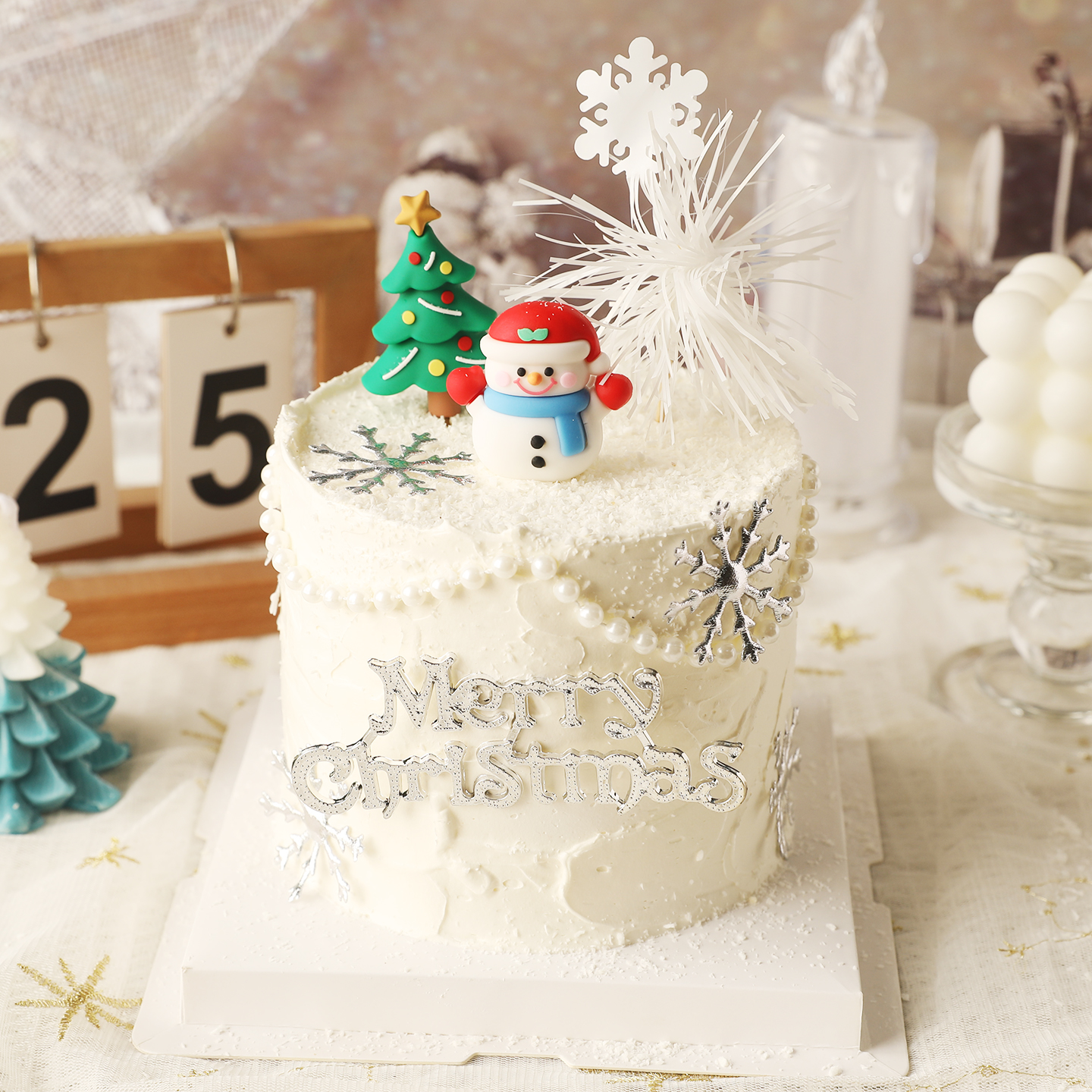 圣诞节唯美雪人摆件圣诞树网红圣诞节日蛋糕装饰插卡插件装扮