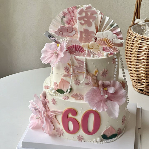 国风蝴蝶兰生日女神祝寿蛋糕装饰