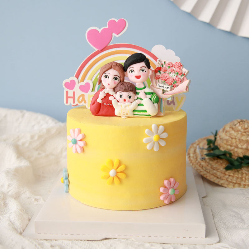 烘焙蛋糕装饰摆件一家人生日卡通爸爸妈妈节日派对软陶装扮插件