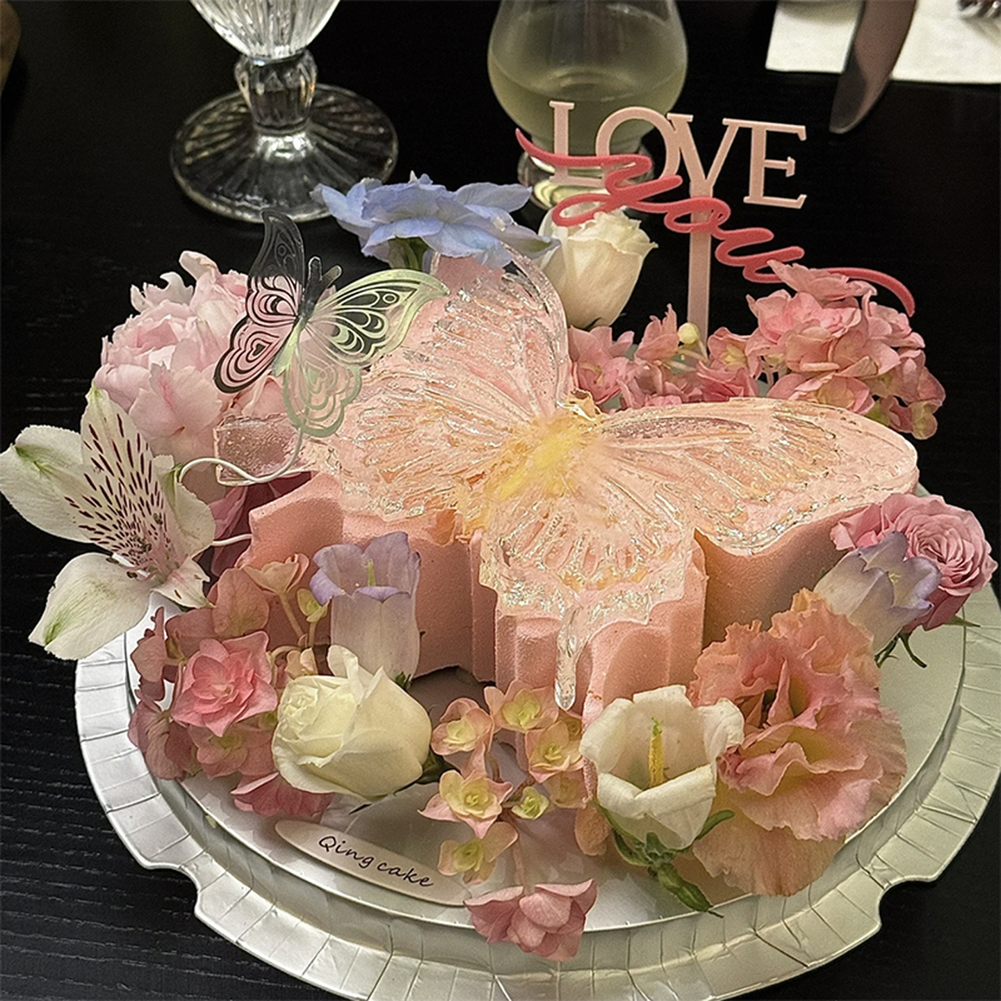 包邮网红七夕情人节蛋糕装饰浪漫水晶糖蝴蝶硅胶模具Loveyou插件