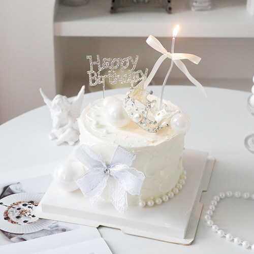 烘焙蛋糕装饰皇冠带钻HappyBirthday铁艺生日蛋糕插件ins装扮插卡