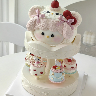 网红烘焙双层电动旋转转机卡通KT纸杯蛋糕装饰摆件可爱三丽鸥插件