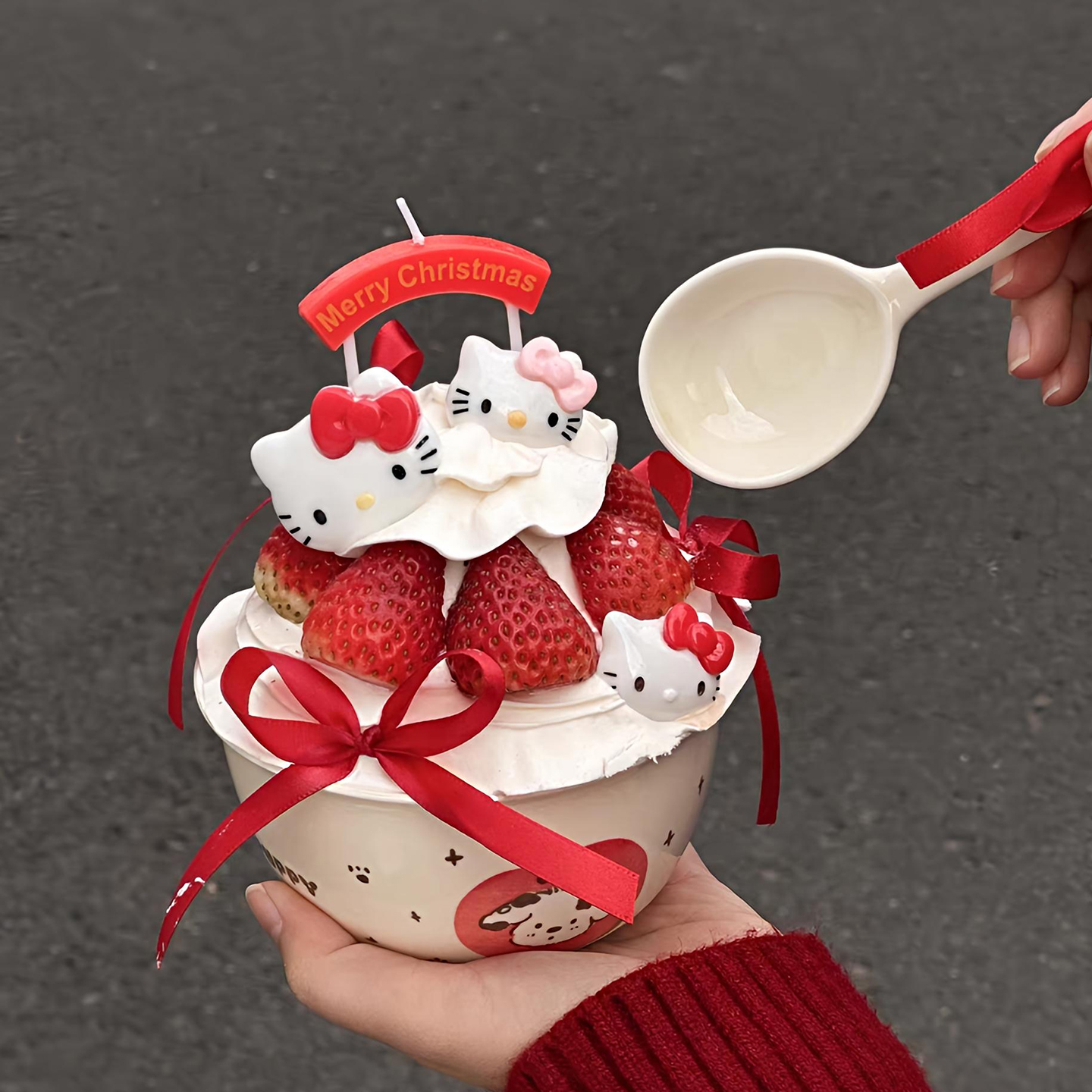 包邮网红新年圣诞节苹果小狗陶瓷碗可爱蝴蝶结小猫蛋糕装饰摆件