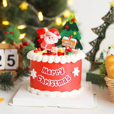 圣诞老人节日蛋糕装饰摆件
