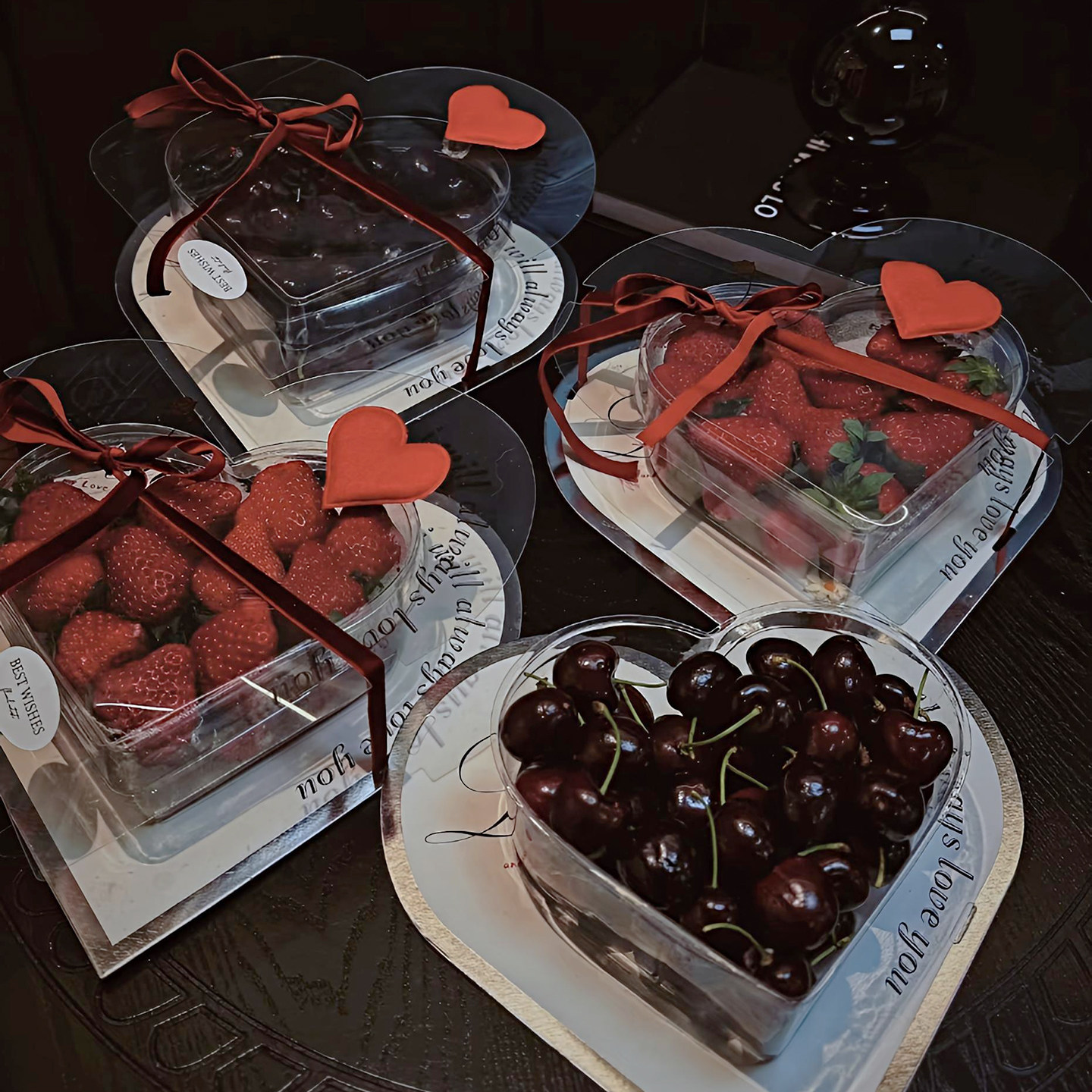 网红圣诞节情人节草莓水果唯美透明爱心蛋糕盒包装袋丝带装饰配件