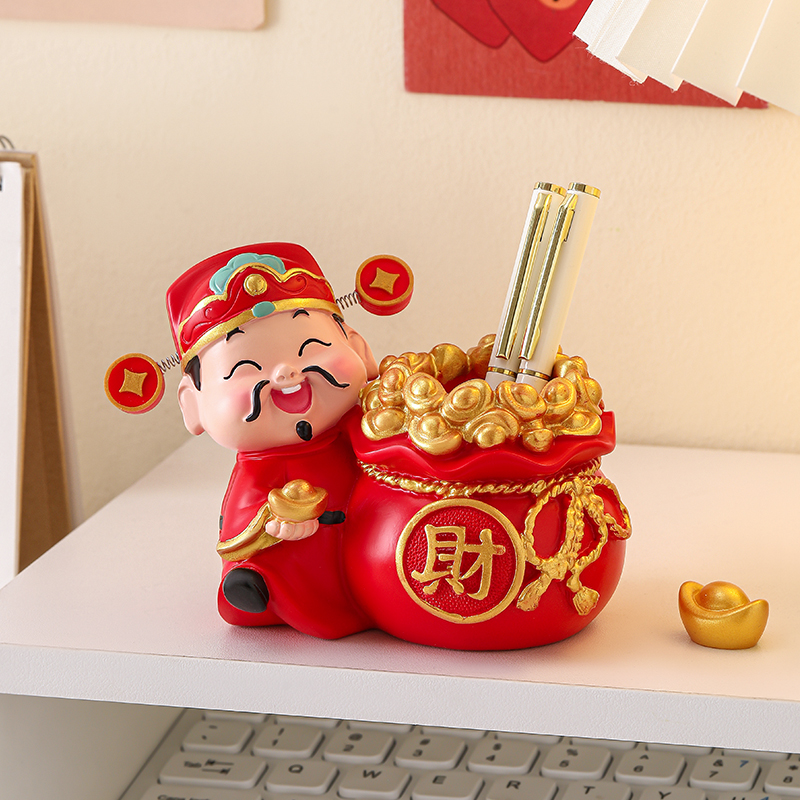 海贝海财神爷笔筒摆件办公室工位桌面装饰品治愈解压好物生日送礼