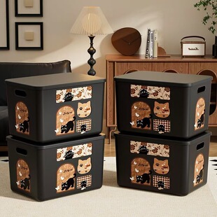 中古风杂物收纳箱带盖家用整理箱大容量储物盒子玩具零食存储箱子