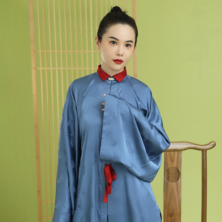 创翼坊嬉皮仙境之蝶舞原创明制汉服冰滑绸感面料暗纹立领对襟长衫