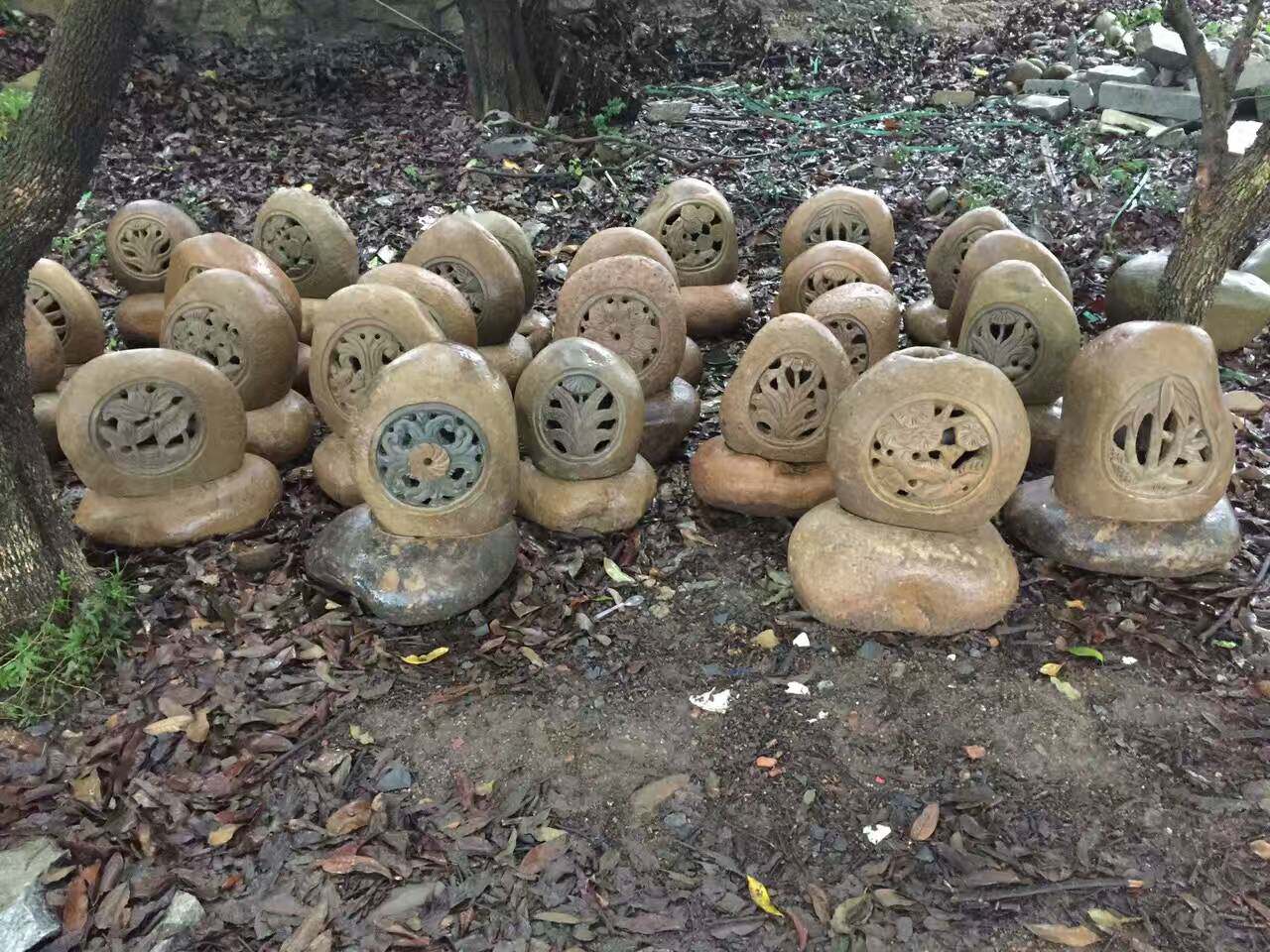 天然溪石雕刻草坪灯自然石景观灯笼小音箱装饰惠安石雕花园石灯笼