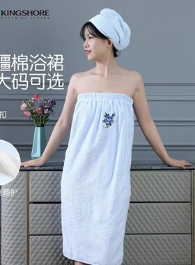 金号纯棉可穿可裹带扣浴裙浴袍女
