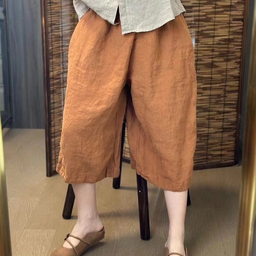【夏日主旋律】透气进口100%纯亚麻裤松紧腰显瘦宽松八分阔腿裤女,女装/女士精品,休闲裤,淘宝优惠券,粉丝福利购,淘宝优惠卷
