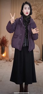 时尚 90%白鸭绒羽绒服女短款 立领宽松显瘦保暖外套 新款 2024年冬季