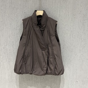 复古斜襟90白鸭绒羽绒服马甲女2025冬季新款宽松休闲百搭马夹外套