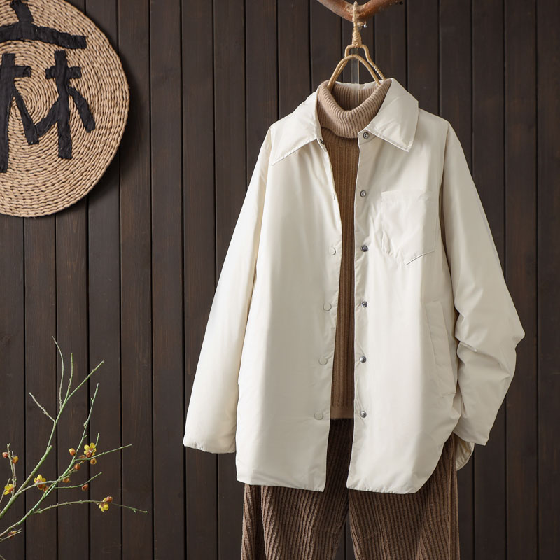 双面穿衬衫羽绒服女宽松90白鸭绒