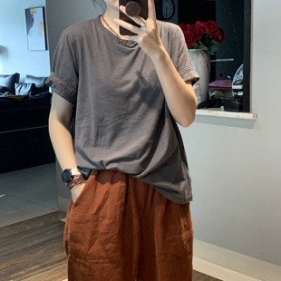T恤女 原创简约 洗水宽松大码 显瘦休闲夏季 舒适轻薄竹节棉圆领短袖