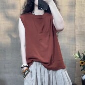 新款 水洗纯棉休闲百搭纯色无袖 背心圆领T恤 9121夏季 长62胸围108