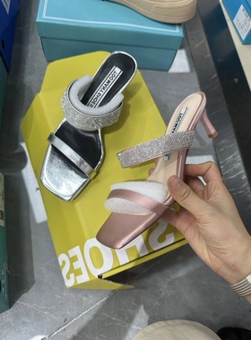 688-10官169高6cm女鞋夏季新款Tango细高跟方头银色一字凉拖外穿