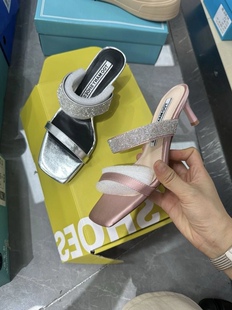 688 夏季 新款 Tango细高跟方头银色一字凉拖外穿 10官169高6cm女鞋