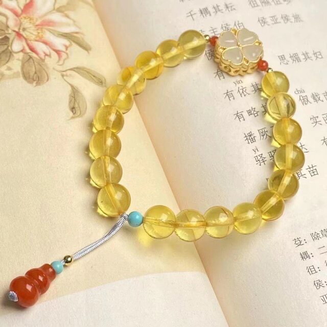 拿货230金珀单圈手串手链约7.5-8mm 搭配南红葫芦绿松石优雅大气