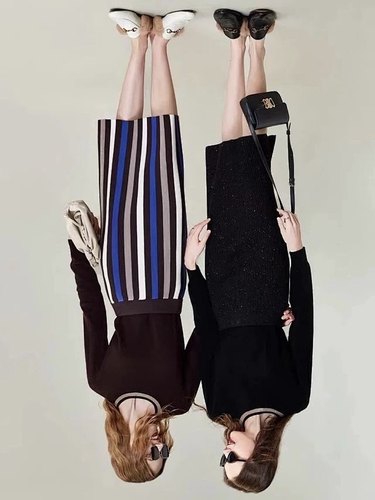 包邮S8920 柜h半身裙以前卖89！彩色撞色条纹针织裙 弹力修身女裙