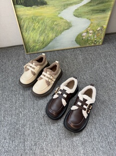 加绒保暖毛毛棉鞋 女25秋冬季 天猫199小皮鞋 英伦风厚底乐福鞋 包邮