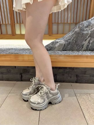 包邮 天猫899！超级酷 7cm跟高夏季新款厚底银色老爹鞋女运动鞋
