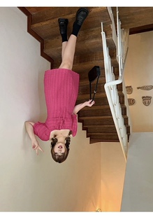 瑕疵款！特价不退换官129！大码玫红色超显白连衣裙火龙果色女裙
