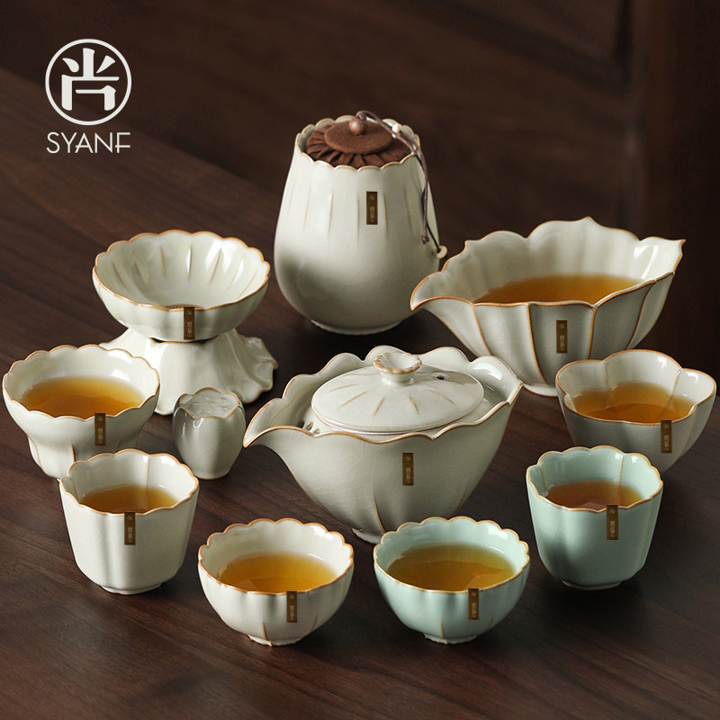 2025新款柏彩釉汝窑陶瓷功夫茶具套组茶壶泡茶手抓壶轻奢高档礼盒