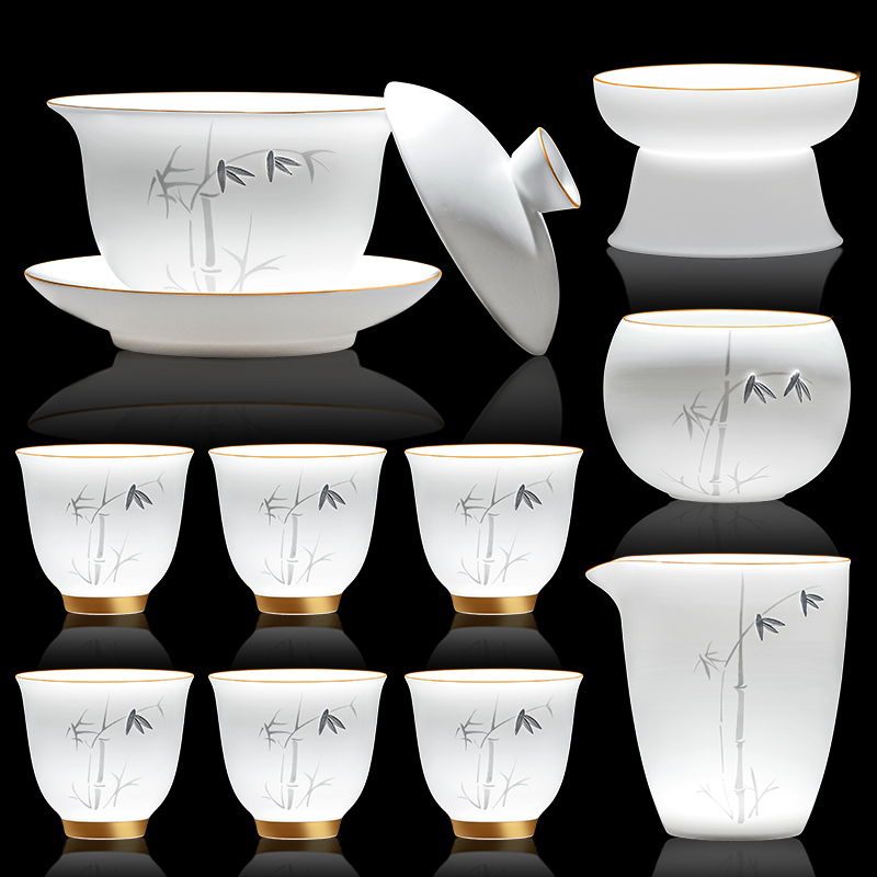 功夫茶具套装家用锔钉冰种玉瓷大师高档轻奢办公室会客泡茶壶茶杯