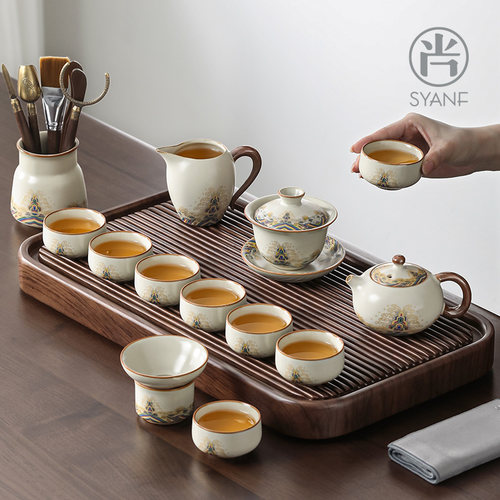 汝窑茶具套组2025新款家用功夫茶杯茶盘新中式盖碗茶壶泡茶一整套