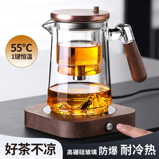 2025新款 飘逸杯恒温杯垫套组家用玻璃泡茶壶过滤茶水分离按压式