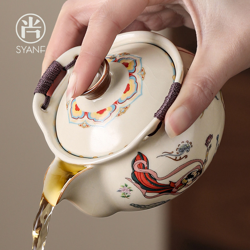 汝窑手抓壶盖碗家用轻奢高档敦煌新中式泡茶壶单个防烫大容量茶碗