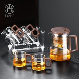 泡茶壶飘逸杯家用耐热玻璃功夫茶具套装 按压式 茶壶茶水分离泡茶杯