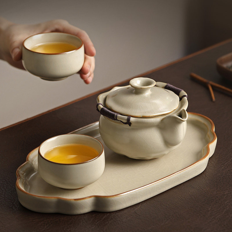 汝窑茶具套组2025新款女士一壶一杯手抓壶简易喝茶精致茶盘小套装