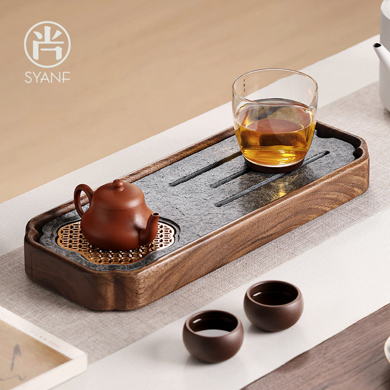小型茶盘家用高档胡桃木泡茶干泡盘储水茶台2025新款乌金石茶托盘