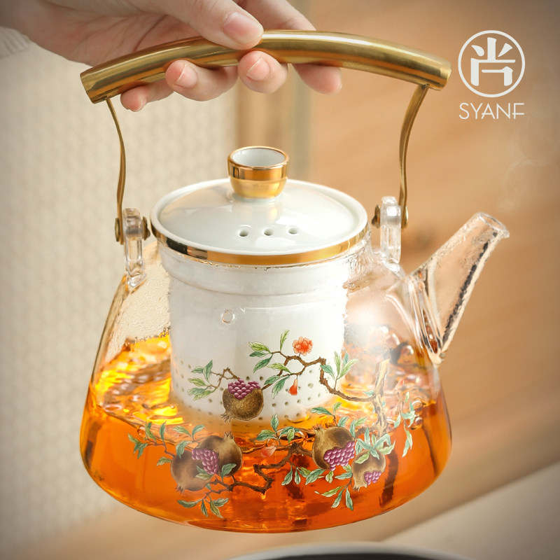 玻璃煮茶壶家用客厅烧水壶提梁壶黑晶炉专用单壶大容量养生花茶壶
