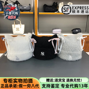 MLB针织帽2026冬季男女同款时尚蝴蝶结芭蕾猫耳帽毛线帽3ABNB0866